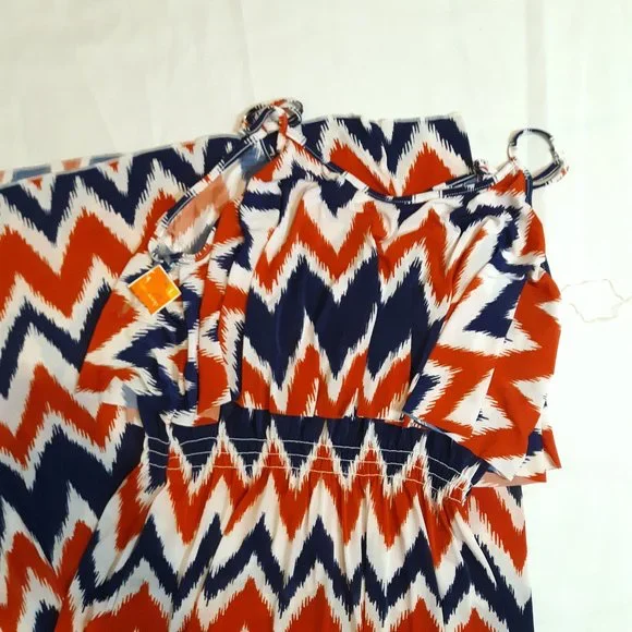 West Loop Size Large Red White Blue Print Maxi Dress NWT - Picture 6 of 15